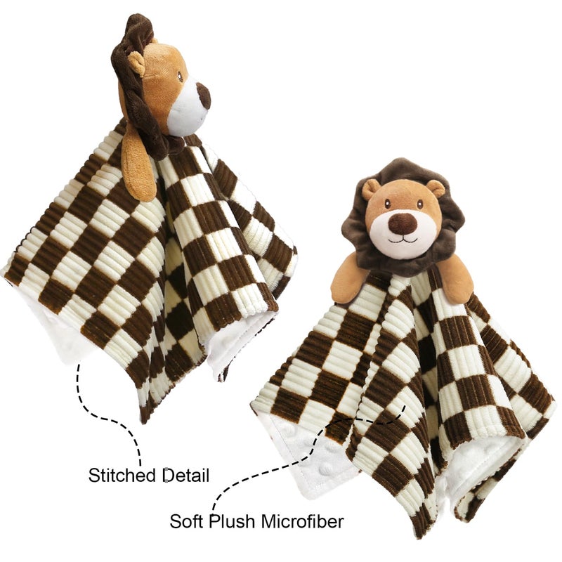 BEILIMU Baby Lovey Blanket for Boys Girls Super Soft Checkerboard Gingham with Minky Dot Fabric Backing Lion Lovely Black 14 Inch - Image 2